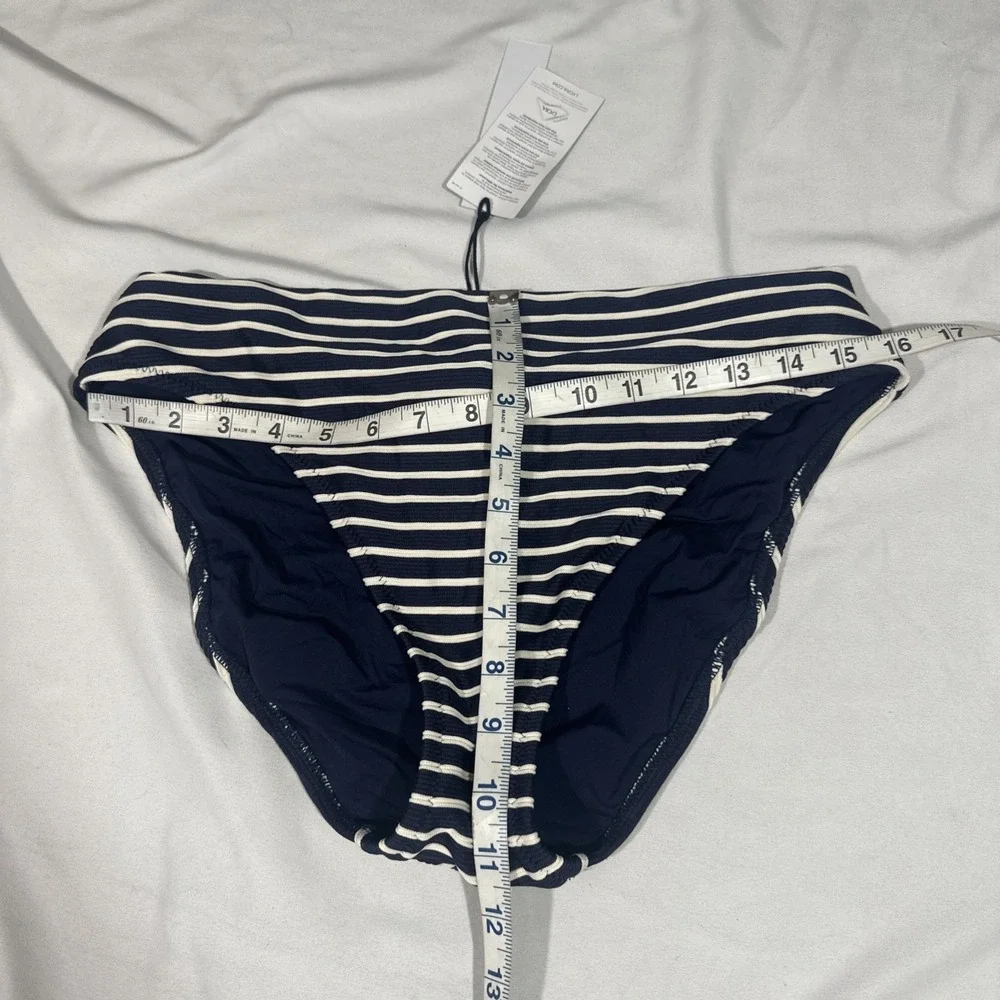 NEW Robin Piccone [‎ Large ] Parker High Waist Stripe Bikini Bottom Navy U1692